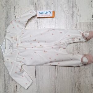 Carter's Newborn Sleeper Little Angel White Pink Fleece